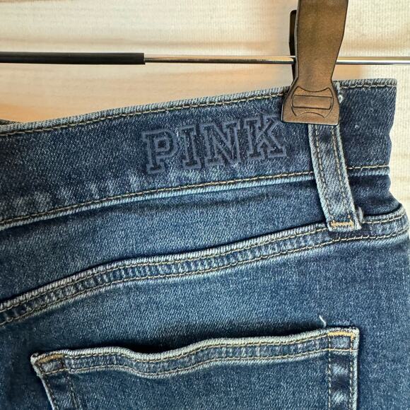 Pink Victoria's Secret Dark Wash Cut Off Distressed Denim Shorts Size 2 - Picture 3 of 4